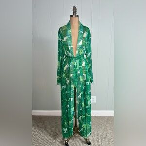 NWT AKIRA Chiffon Duster in Tropical Green/White
